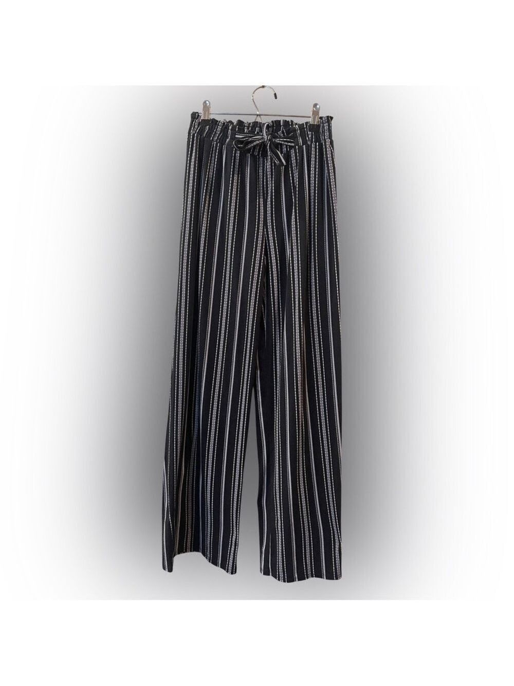 Joe B Women’s Striped Wide Leg Pants Black White Drawstring Size: Small